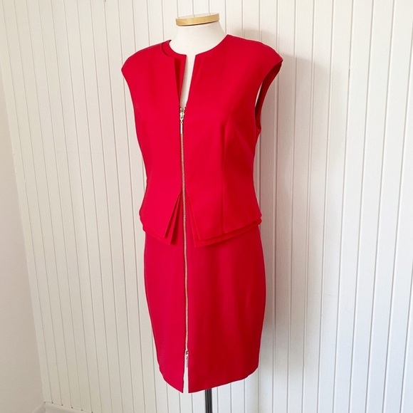 NWT Ted Baker Red Peplum Zip Front Career Dress Size 12 - Picture 11 of 11